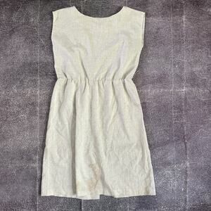 Women's Vintage Amish Mennonite Custom A Line Linen Light Khaki Midi Dress Sz M